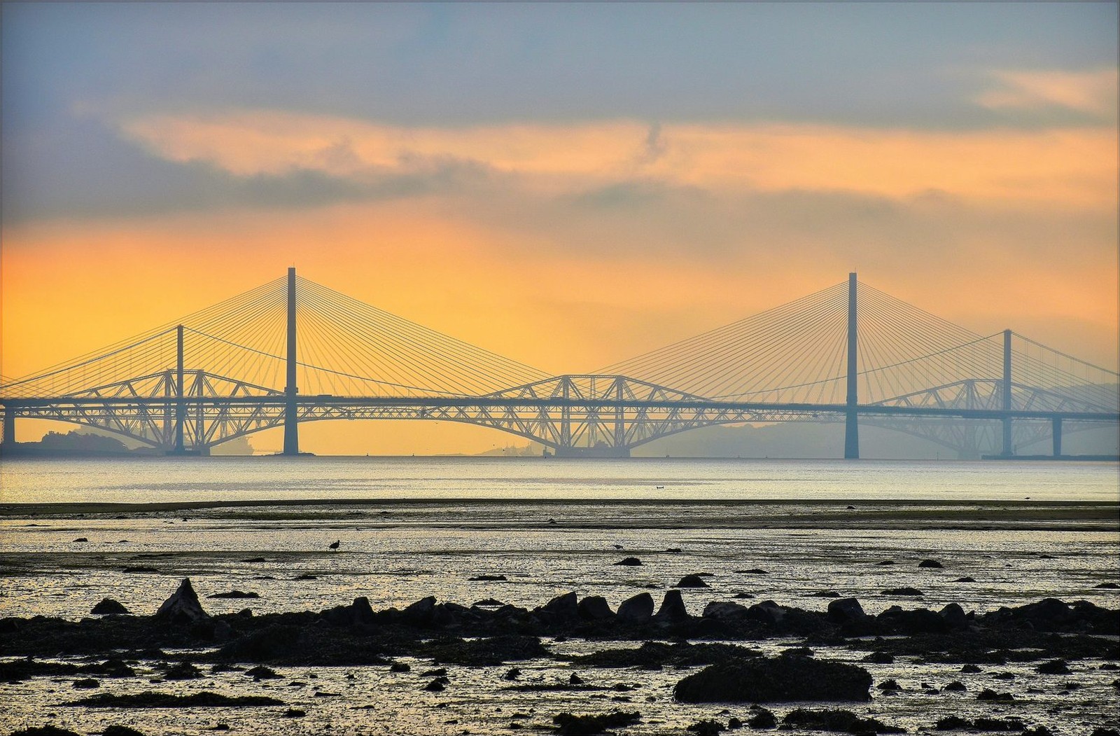The three Forth bridges at dusk